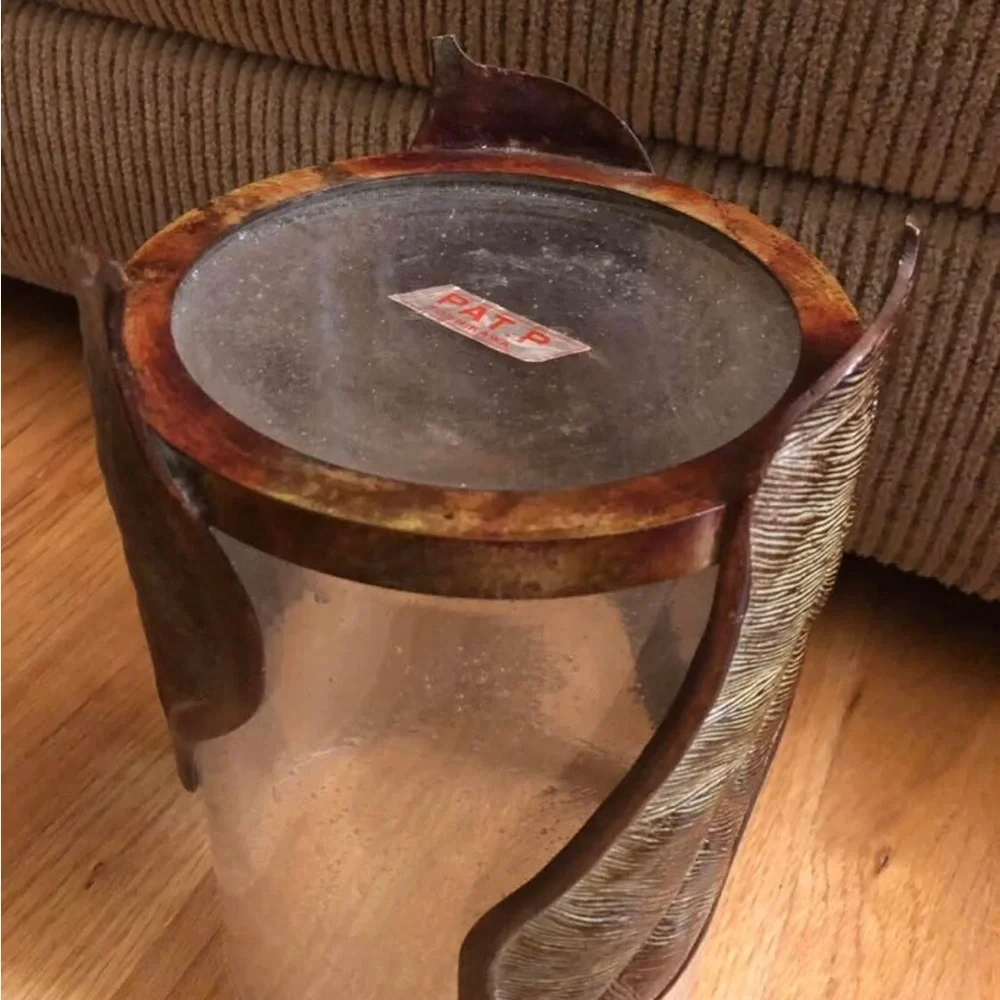 Glass and Metal PAT.P Yoshikawa Leaves vase